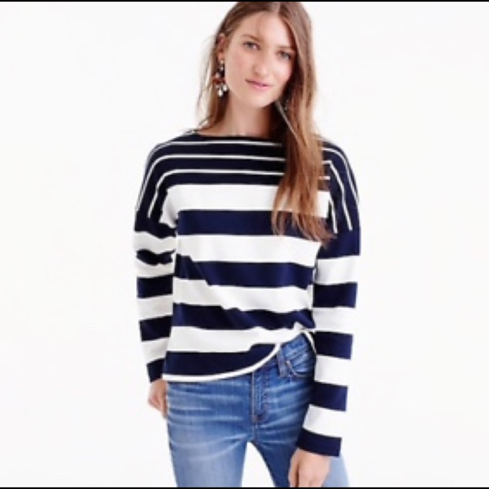 J Crew Boatneck Navy Striped Top